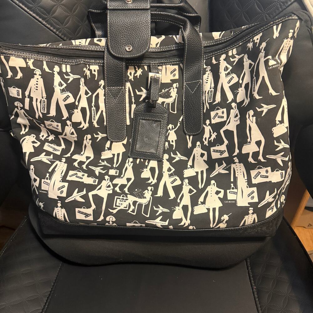 Vintage 2003 Sydney Love Travel Tote Black White Silhouette Weekender Bag
